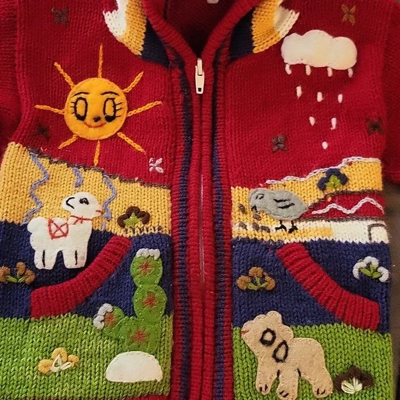 Sweater- Handmade in Peru Kid's- Alpaca Zip up Unisex hoodie with Pockets - Picture 4 of 7